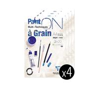 Clairefontaine 975049C - A glued pad of Paint'On drawing paper 20 sheets 21x29.7 cm 250g, White with grain - Pack of 4 pads