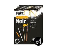 Clairefontaine 975169C PaintON Multi-Technique Glued Pad - 20 Sheets Multi-Technique Drawing Paper Slightly Rough Grain - Black - A4 21x29.7 cm 250g - Pack of 4
