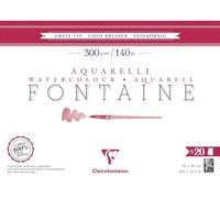 Clairefontaine 975501C - One Fontaine 4-Sided Glued Pad - 20 Sheets of 100% Cotton Fine Grain Professional Quality White Watercolour Paper 26x36 cm 300g