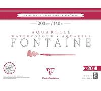 Clairefontaine 975502C Pad Glued 4 Sides Fountain - 20 Sheets White Watercolor Paper 100% Cotton Fine Grain Professional Quality 31x41 cm 300g