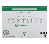 Clairefontaine 975515C Glued Pad 1 Side Fountain - 10 Sheets White Watercolor Paper 100% Cotton Grain Tea Towel Professional Quality 26x36 cm 300g
