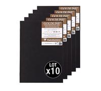 Clairefontaine 975524Cpack Un lot de 10 Carnets Piqués Goldline - 20 Feuilles Papier Dessin Blanc - A5 14,8x21 cm 140g - Format Portrait - Couvertures Souples Noires