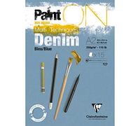 Clairefontaine 975703C PaintON Multi-Technique Glued Pad - 15 Sheets of Multi-Technique Drawing Paper with a Slightly Rough Grain - Denim - A2 42x59.4 cm 250g