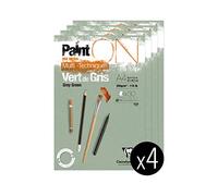 Clairefontaine 975705C - A glued pad of Paint'On drawing paper 30 sheets 21x29.7 cm 250g, Verdigris - Pack of 4 pads