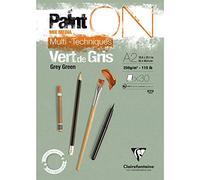 Clairefontaine 975707C PaintON Multi-Technique Glued Pad - 30 Sheets Multi-Technique Drawing Paper with a Slightly Rough Grain - Green Grey - A2 42x59.4 cm 250g