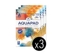 Clairefontaine 975720C Goldline Aqua pad Glued Pad - 70 Sheets White Watercolour Paper Medium Fine Grain A5 14.8 x 21 cm 300g - Pack of 3 pads