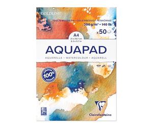 Clairefontaine 975721C Bloc Encollé Goldline Aquapad - 50 Feuilles Papier Aquarelle Blanc Grain Moyen Fin A4 21x29,7 cm 300g - Paquet de 3 blocs