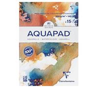 Clairefontaine 975724C Goldline Aquapad Glued Pad - 15 Sheets of Medium-Fine Grain White Watercolour Paper A1 59.4 x 84 cm 300g - Ideal for watercolour