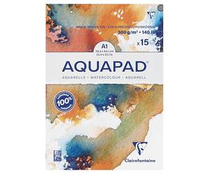 Clairefontaine 975724C Goldline Aquapad Glued Pad - 15 Sheets of Medium-Fine Grain White Watercolour Paper A1 59.4 x 84 cm 300g - Ideal for watercolour