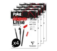 Clairefontaine 975728C - A glued pad of Paint'On drawing paper 25 sheets 14.8x21 cm 250g, Smooth white - Pack of 4 pads