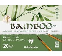 Clairefontaine 975910C - Pad Glued 1 Side Bamboo - 20 Sheets 100% Natural White Watercolor Bamboo Paper 100% Vegan - Finely Marked Grain Professional Quality A7 7.4x10 cm 250g