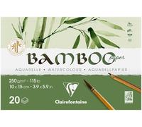 Clairefontaine 975911C - Bamboo Double-Sided Glued Pad - 20 Sheets 100% Bamboo Watercolour Paper, Natural White, 100% Vegan Finely Marked Grain, 10x15 cm, 250g