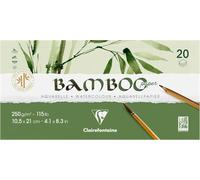 Clairefontaine 975912C - Bamboo Glued 2 Sides Pad - 20 Sheets 100% Natural White Watercolor Bamboo Paper 100% Vegan - Finely Marked Grain Professional Quality 10.5x21 cm 250g
