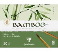 Clairefontaine 975914C - Double-sided glued pad Bamboo - 20 sheets of 100% bamboo watercolour paper, natural white, 100% vegan - Fine grain 30x40 cm 250g