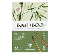 Clairefontaine 975918C - Pad Glued 1 Side Bamboo - 20 Sheets 100% Natural White Watercolor Bamboo Paper 100% Vegan - Finely Marked Grain Professional Quality A5 14.8x21 cm 250g