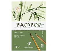 Clairefontaine 975922C - Bamboo Single-Sided Pad - 15 Sheets 100% Bamboo Watercolour Paper, Natural White, Vegan - Finely Marked Grain , A1, 59.4x84.1 cm, 250g