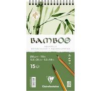 Clairefontaine 975923C - Bamboo Header Spiral Pad - 15 Sheets 100% Natural White Watercolor Bamboo Paper 100% Vegan - Finely Marked Grain Professional Quality 13.5x25 cm 250g