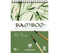 Clairefontaine 975925C - Bamboo Spiral Pad - 15 Sheets 100% Natural White Watercolor Bamboo Paper 100% Vegan - Finely Marked Grain Professional Quality 19x26 cm 250g