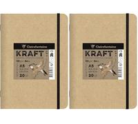 Clairefontaine 975937C - One Kraft Paper Notebook - 20 Sheets of Brown Uncoated Kraft Paper A5 14.8x21 cm 115g - Elastic Closure, Soft Kraft Card Cover (Pack of 2)