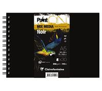Clairefontaine 975942C - PaintON Multi-Technique Spiral-Bound Notebook 30 Sheets Multi-Technique Drawing Paper Slightly Rough Grain - Black - A5 14.8x21cm 250g