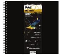 Clairefontaine 975944C - PaintON Multi-Technique Spiral-bound Sketchbook - 30 Sheets Multi-Technique Drawing Paper Slightly Rough Grain Black 23.5x23.5cm 250g