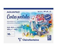 Clairefontaine 975954C - Aquapad Postcard Glued Block - 20 Sheets White Watercolor Paper Medium Fine Grain A6 14.8 x 10.8 cm 300g - Ideal for Globetrotting Artists