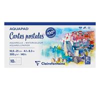 Clairefontaine 975955C - One Aquapad Postcard Pad - 20 Sheets of Medium-Grain White Watercolour Paper 10.5x21 cm 300g - Ideal for Globetrotting Artists