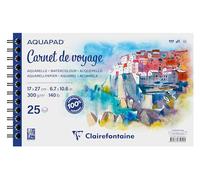 Clairefontaine 975959C - Aquapad Spiral Travel Notebook - 25 Sheets White Watercolor Paper Medium Fine Grain 17x27 cm 300g - Ideal for Artists Globetrotters