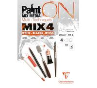 Clairefontaine 975994C - Bloc Collé PaintON MIX4 Multi-Techniques A5 14,8x21 cm 250g - 12 Feuilles Papier Dessin Multi-Techniques - Assorti de 4 Papiers Blancs x3 Feuilles
