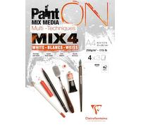 Clairefontaine 975995C - Bloc Collé PaintON MIX4 Multi-Techniques A4 21x29,7 cm 250g - 12 Feuilles Papier Dessin Multi-Techniques - Assorti de 4 Papiers Blancs x3 Feuilles
