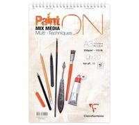Clairefontaine 975999C Bloc Spiralé Micro-Perforé PaintON Multi-Techniques A3 29,7x42 cm 250g - 20 Feuilles Papier Dessin Multi-Techniques au Grain Très Léger - Blanc