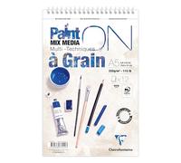 Clairefontaine 976000C Bloc Spiralé Micro-Perforé PaintON A Grain A5 14,8x21 cm 250g - 12 Feuilles Papier Dessin Multi-Techniques au Grain Prononcé - Blanc