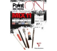 Clairefontaine 976011C - Bloc Collé PaintON MIX11 Multi-Techniques A4 21x29,7 cm 250g - 27 Feuilles Papier Dessin Multi-Techniques - Assorti de 11 Papiers Multi-Techniques