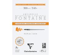 Clairefontaine 976017C Extra White 4-Sided Glued Pad - 15 Sheets of Extra White 100% Cotton Satin Grain Watercolour Paper - Professional Quality 10x15cm 300g