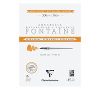 Clairefontaine 976020C Bloc Encollé 4 Côtés Fontaine Extra Blanc - 15 Feuilles Papier Aquarelle Extra Blanc 100% Coton Grain Satiné - Qualité Professionnelle 23x31cm 300g