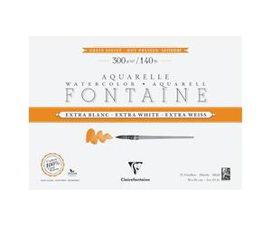 Clairefontaine 976021C Fontaine Extra White 4-Sided Glued Pad - 15 Sheets of Extra White 100% Cotton Satin Grain Watercolour Paper - Professional 36x26cm 300g