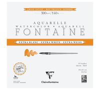 Clairefontaine 976025C Fontaine Extra White 4-Sided Glued Pad - 15 Sheets of Extra White 100% Cotton Satin Grain Watercolour Paper - Professional 20x20cm 300g