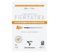 Clairefontaine 976027C Fontaine Extra White 2-Sided Glued Pad - 12 Sheets Extra White 100% Cotton Satin Grain Watercolour Paper - Professional Quality A4 300g