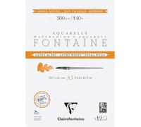 Clairefontaine 976028C Bonded Pad 2 Sides Fountain Extra White - 12 Sheets Extra White Watercolour Paper 100% Satin Grain Cotton - Professional Quality A3 300 g