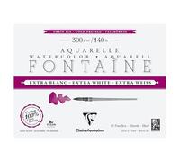 Clairefontaine 976038C Bonded Pad 4 Sides Fountain Extra White - 15 Sheets of Extra White Watercolour Paper 100% Fine Grain Cotton - Professional Quality 20 x 15 cm 300 g