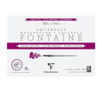 Clairefontaine 976039C Bonded Pad 4 Sides Fountain Extra White - 15 Sheets of Extra White Watercolour Paper 100% Fine Grain Cotton - Professional Quality 26 x 18 cm 300 g