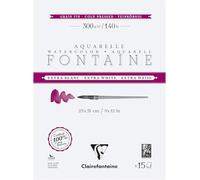 Clairefontaine 976040C Bonded Pad 4 Sides Fountain Extra White - 15 Sheets of Extra White Watercolour Paper 100% Fine Grain Cotton - Professional Quality 23 x 31 cm 300 g