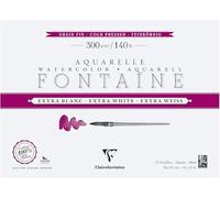 Clairefontaine 976041C Bonded Pad 4 Sides Fountain Extra White - 15 Sheets of Extra White Watercolour Paper 100% Fine Grain Cotton - Professional Quality 36 x 26 cm 300 g