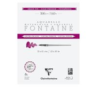 Clairefontaine 976042C Fontaine White 4-Sided Glued Pad - 12 Sheets of Extra White 100% Cotton Fine Grain Watercolour Paper - Professional Quality 31x41cm 300g