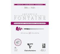 Clairefontaine 976048C Bonded Pad 2 Sides Fountain Extra White - 12 Sheets Extra White Watercolour Paper 100% Fine Grain Cotton - Professional Quality A3 300 g