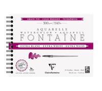 Clairefontaine 976050C Spiral Album Fountain Extra White - 12 Sheets of Extra White Watercolour Paper 100% Fine Grain Cotton - Professional Quality 18 x 24 cm 300 g