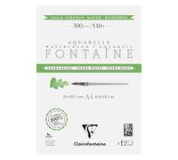 Clairefontaine 976087C Fontaine Extra White Torchon Grain A4 21x29.7 cm 300g Double-Sided Glued Pad - 12 Sheets of Extra White 100% Cotton Watercolour Paper
