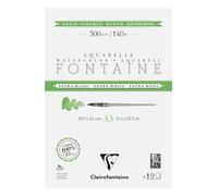 Clairefontaine 976088C Bloc Encollé 2 Côtés Fontaine Extra Blanc Grain Torchon A3 29,7x42 cm 300g - 12 Feuilles Papier Aquarelle Extra Blanc 100% Coton - Qualité Professionnelle