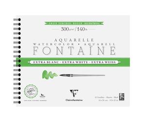 Clairefontaine 976091C Fontaine Extra White Torchon Grain Spiral-Bound Album 24x30cm 300g - 12 Sheets White 100% Cotton Watercolour Paper - Professional Quality