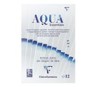 Clairefontaine 976097C Bloc Encollé Aqua Essential 10x15 cm - Assortiment de 12 Papiers Aquarelle - Idéal Pour la Technique Humide